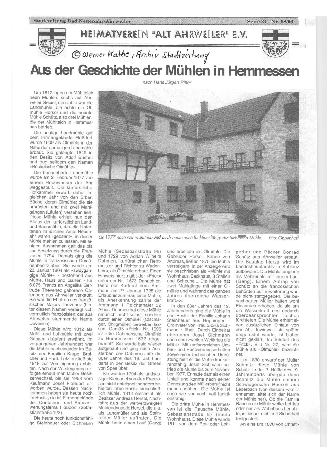 Im Anhang noch ein schöner Artikel der Stadtzeitung von 1996, freundlicherweise bereitgestellt von Werner Kathe